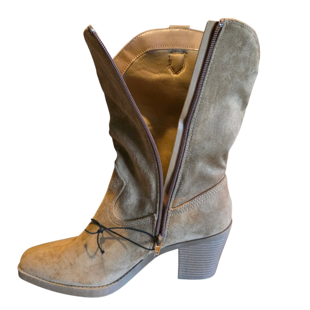 Pop Framework Womens Taupe Faux Suede Western Cowboy Boots Square Toe Size 10M - Picture 3 of 11
